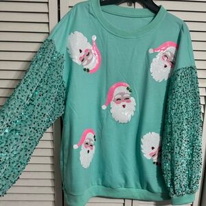 Boutique Santa Sequin Sleeve Shirt - Green FAST SHIPPING